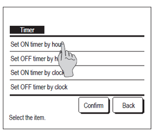 wired remote control showing steps to activate ON timer