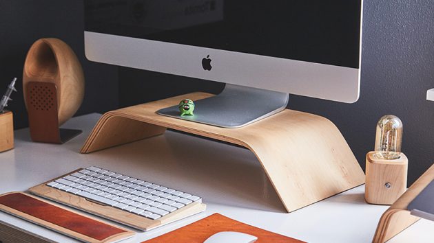 home office with mac computer and keyboard